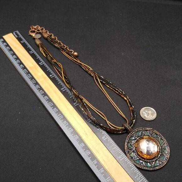 Chico's Seed Bead Rhinestone Pendant Enamel Necklace, Snake Chain, 20 Inches - Picture 10 of 11